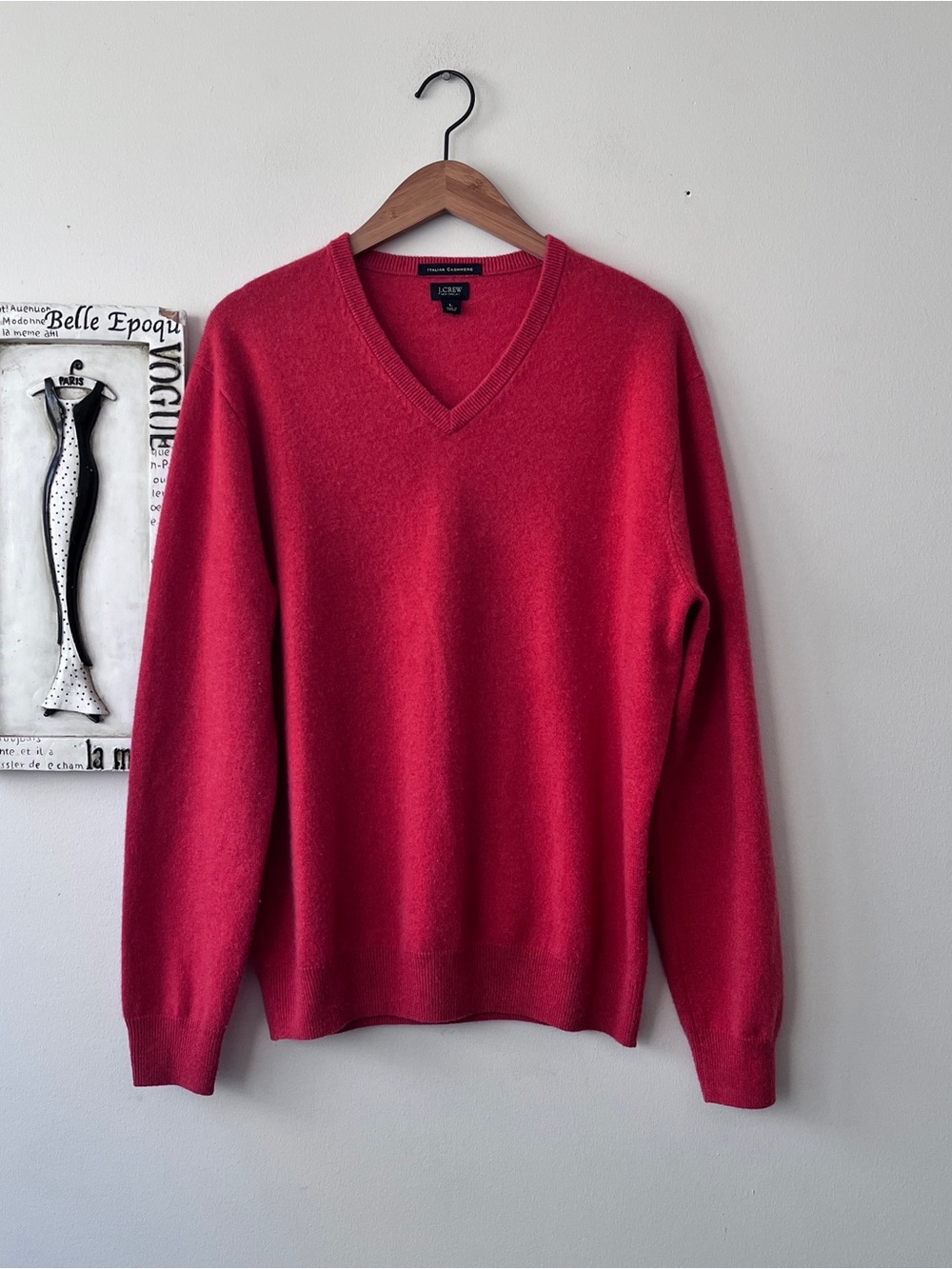 J. Crew Men's 100% Italian Cashmere V-Neck  Red Orange Sweater Size L